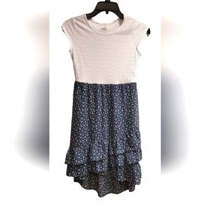 Wonder Nation Girls Ruffle Chiffon Dress, Large (10/12) White and Blue‎